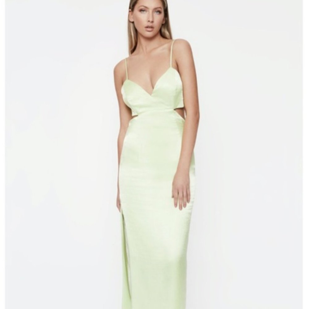 NWT Bardot Janella Cut Out Midi Dress in Lime Size XS Satin Front Slit Cocktail
